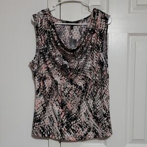 Kasper Women's Sleeveless Cowl Neck Blouse with a Multicolor Abstract Print. 